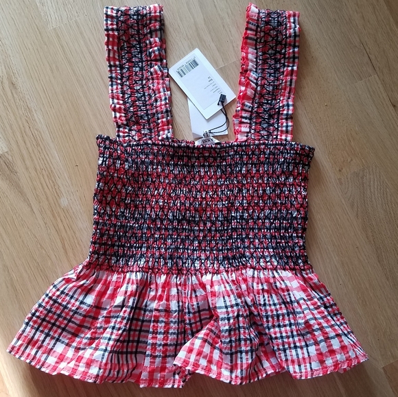 NWT Ganni Charron smocked top big apple red 34/XS - Picture 4 of 6